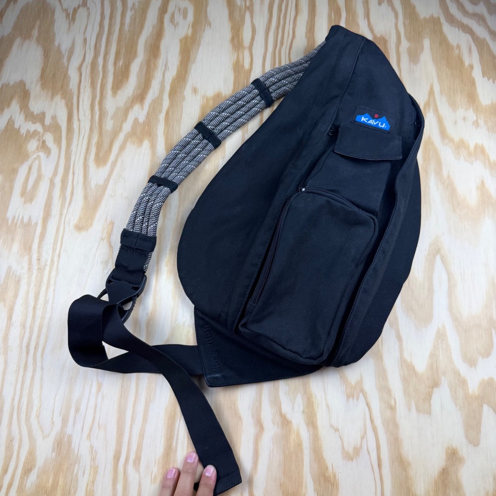 Kavu Rope Bag Black Canvas Sling Backpack Adjustable Rope Strap Crossbody